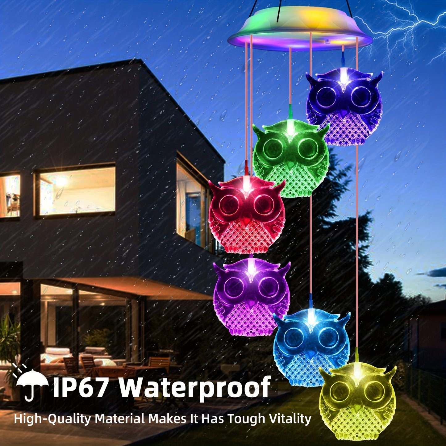 1 Pack, Wind Chimes,Owl Solar Wind Chimes For Outside, Waterproof LED Solar Powered Memorial Wind Chimes With Lights, Housewarming Gifts For Garden Outdoor Patio Yard Lawn Decor