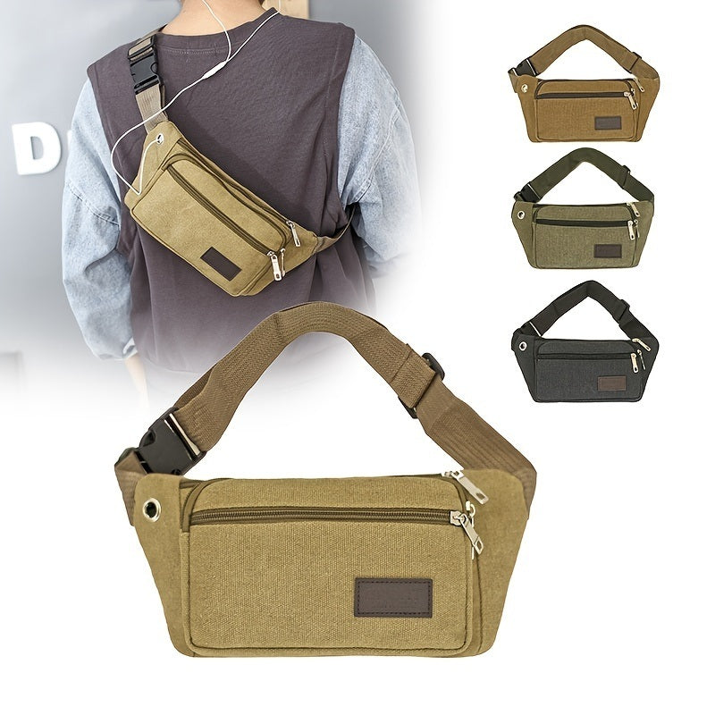 1pc Unisex Multifunctional Canvas Waist Bag Fanny Pack For Outdoor Activities