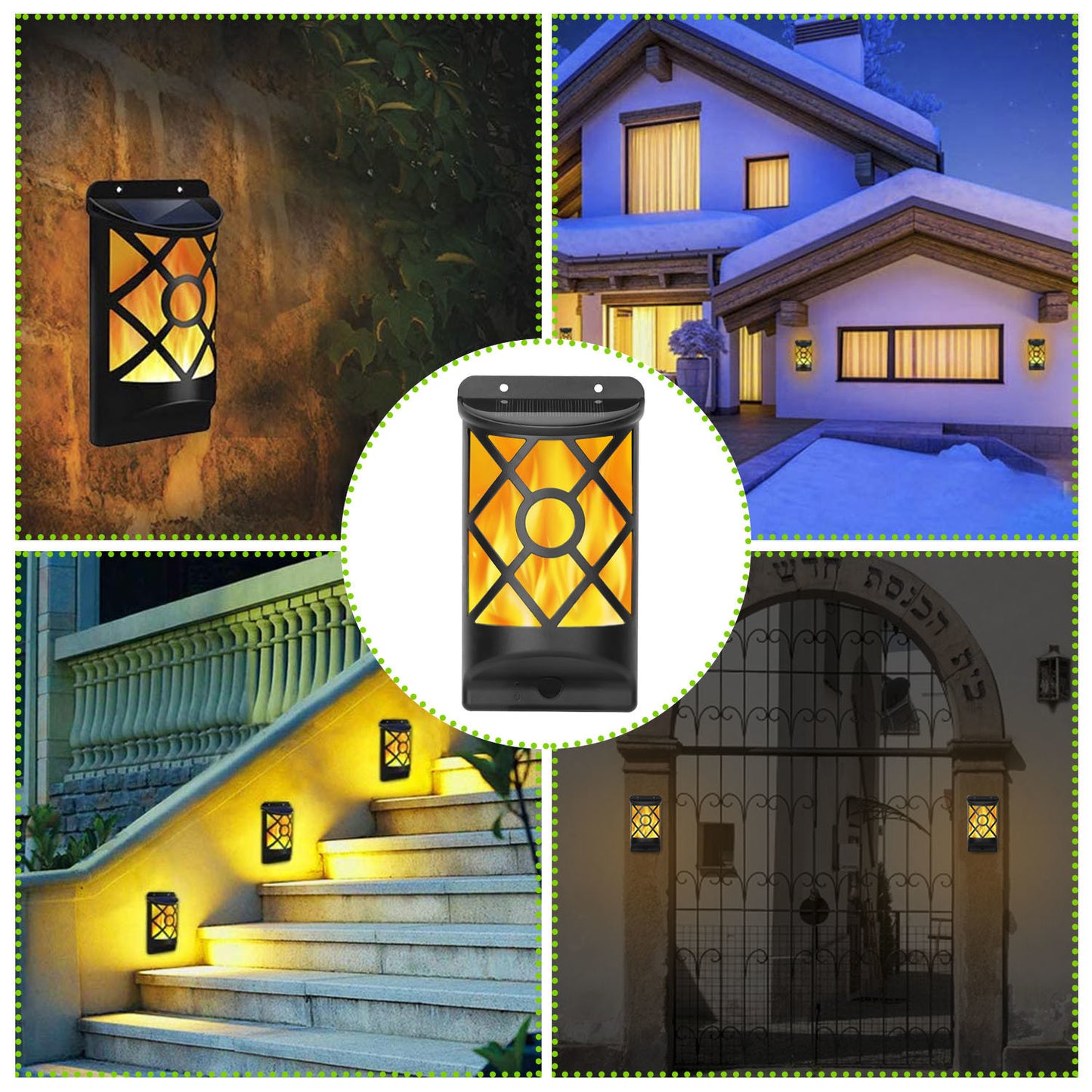 Flame Solar Lights Outdoor 96 LEDs Waterproof Flickering Flame Wall Mount Lamp Auto On Off