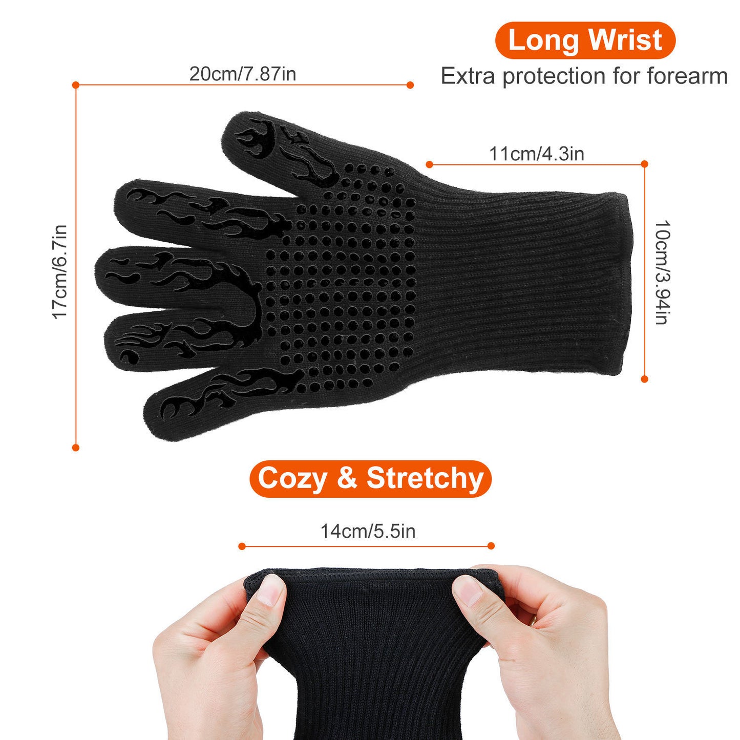 BBQ Gloves 1472°F Heat Resistant Grill Gloves Anti-slip Carbon Fiber BBQ Gloves