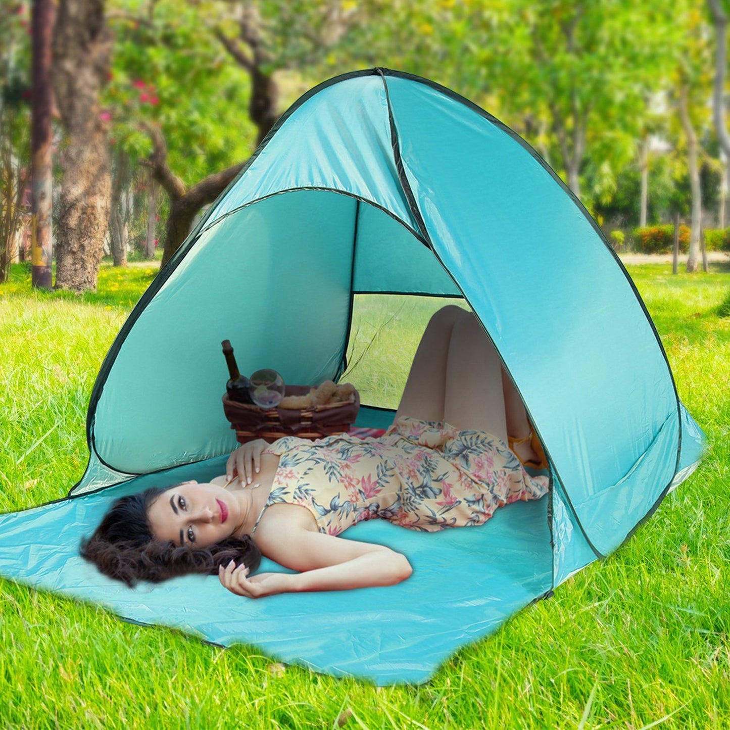 Pop Up Beach Tent Sun Shade Shelter Anti-UV Automatic Waterproof Tent Canopy for 2/3 Man w/ Net Window Storage Bag