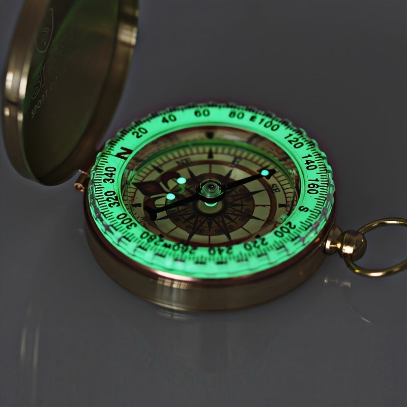 Outdoor Multifunctional Pure Copper Flip Cover Luminous Compass; Pocket Watch Type North Compass