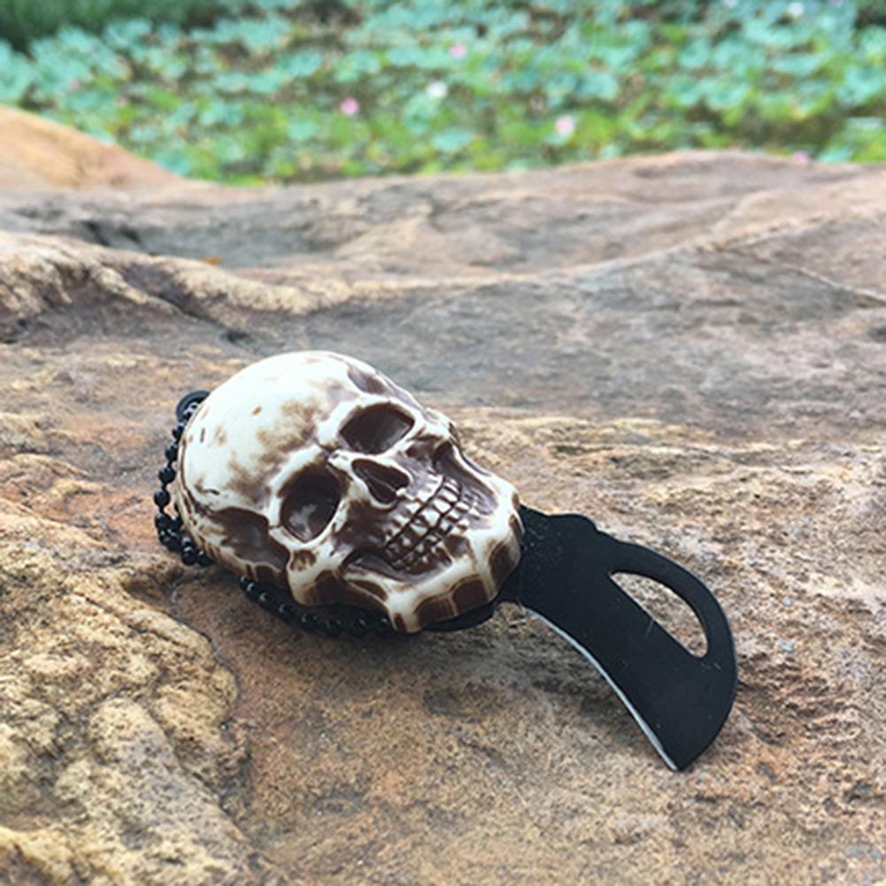 Pocket Mini Knife With Vintage Skull Design; Outdoor Camping Survival Tactical Knife; Necklace Keychain EDC Tool